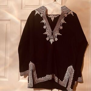 J. Crew Tunic    Navy and White Linen Embellished White and Blue